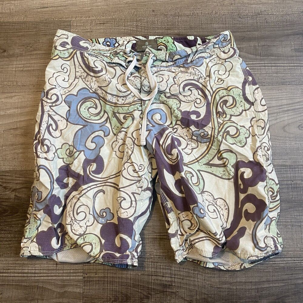 Old Navy Swim Trunks Mens Small Shorts Multicolor Beige Blue Purple 90s Y2K